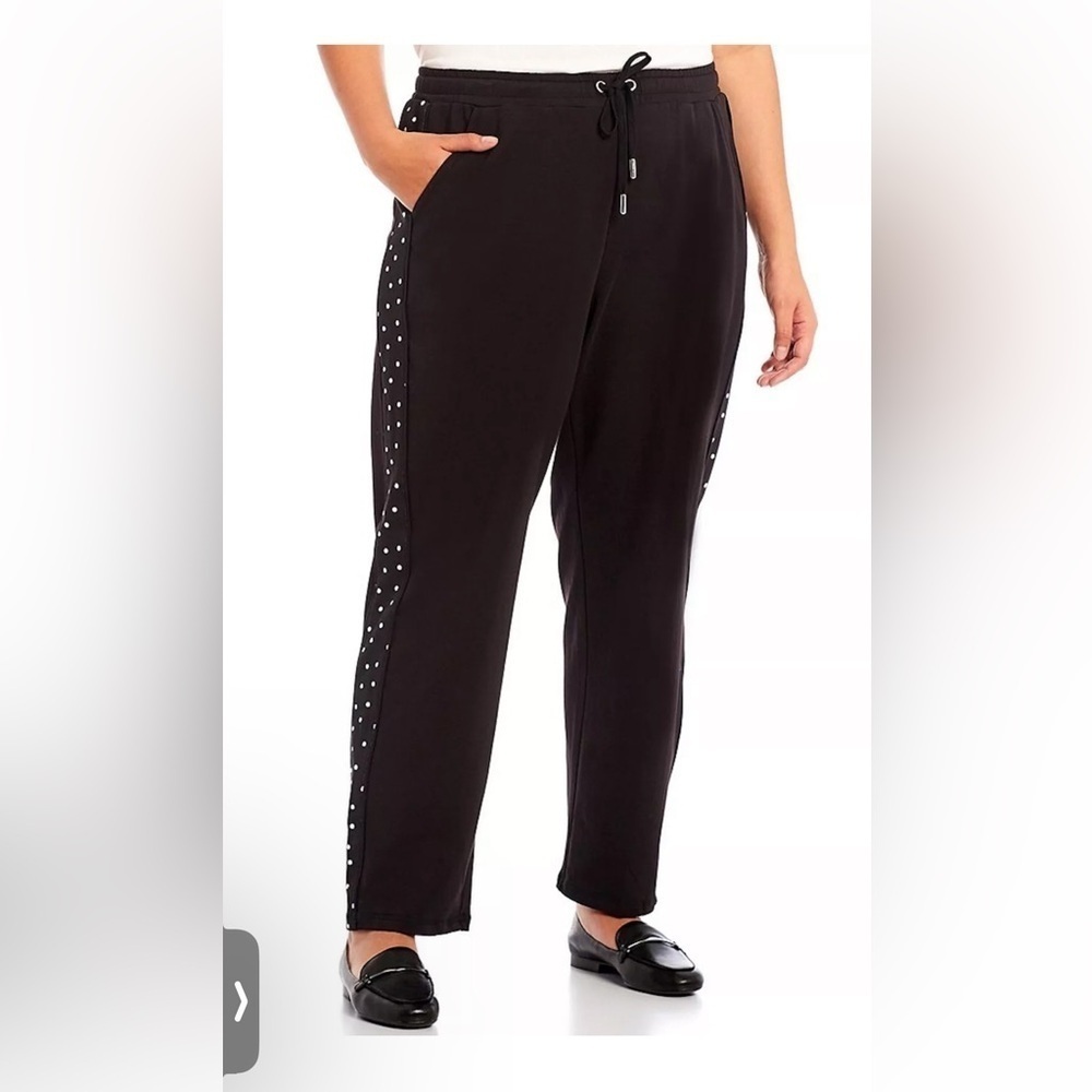 Allison Daley Black & White Mini Dot Pull On Elastic Waist Pants Size Medium